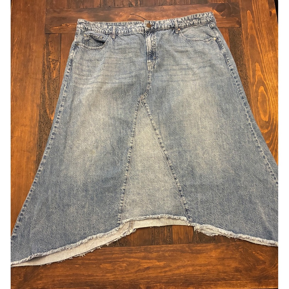 A.n.a Denim Skirt High Rise Asymmetrical Fryed Hem Women's Size 22W Lightwash